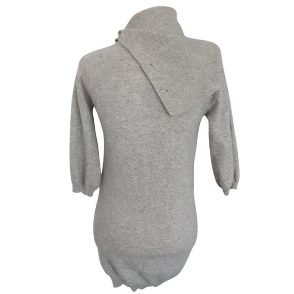 Sisley Cowl Neck Sweater Tunic Gray Half Sleeve Button Cashmere Merino Wool - Picture 2 of 10
